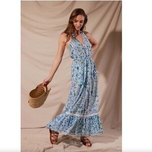 NEW! Poupette St. Barth Carine Dress Blue Monaco Floral Halter Style Small $390